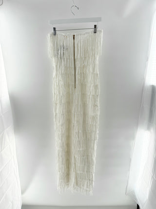 Luxxel strapless beaded fringe maxi dress, S