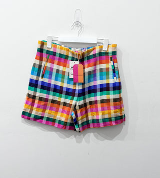 NWT Vilagallo Checked Colorful High Waisted Trouser Shorts Womens Size US 10
