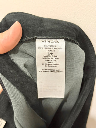 Vince Lamb Leather High Waisted Slim Fit Split Hem Crop Pants Black Women's S