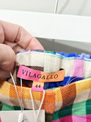 NWT Vilagallo Checked Colorful High Waisted Trouser Shorts Womens Size US 10