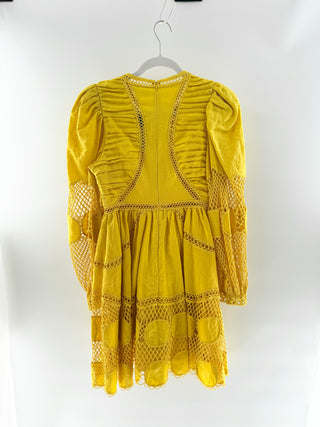 Ulla Johnson Linen mini dress with crochet cutouts and long sleeves, 4