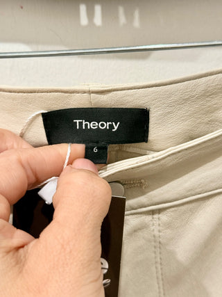 Theory Bristol Mid-Rise Stretch Leather 5 Pocket Skinny Pants Chalk Women's 6