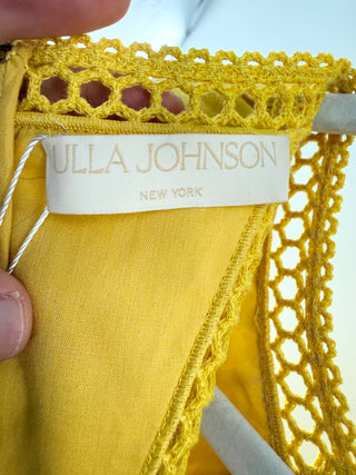 Ulla Johnson Linen mini dress with crochet cutouts and long sleeves, 4