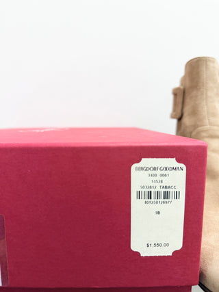 NWT Roger Vivier Tres Vivii Suede Block Heel Buckle Ankle Boot Light Beige EU 39