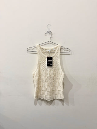 NWT ALC Rosa Crochet Knit Sleeveless Round Neck Crop Tank Top Cream Women's XS