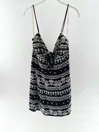 Alice & Olivia Embroidered mini dress with spaghetti straps, v neckline and tie front detail, 4