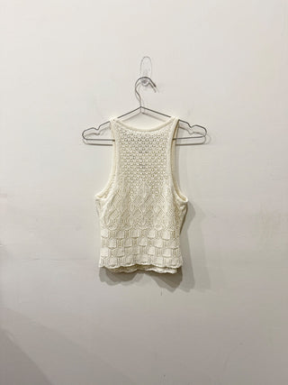 NWT ALC Rosa Crochet Knit Sleeveless Round Neck Crop Tank Top Cream Women's XS