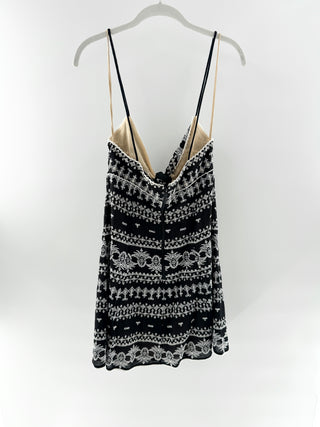 Alice & Olivia Embroidered mini dress with spaghetti straps, v neckline and tie front detail, 4