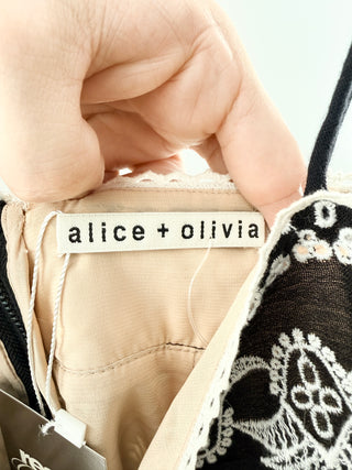 Alice & Olivia Embroidered mini dress with spaghetti straps, v neckline and tie front detail, 4