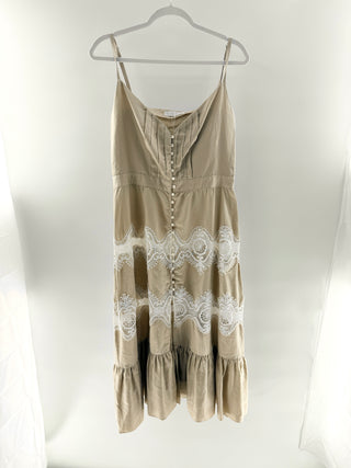Anne Fontaine Midi dress with lace insets, button detailing, & ruffled hem, 42