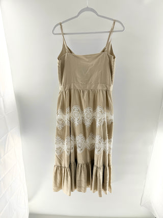 Anne Fontaine Midi dress with lace insets, button detailing, & ruffled hem, 42