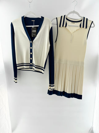 Alexis rayon knit set mini pleated dress and cardigan, S