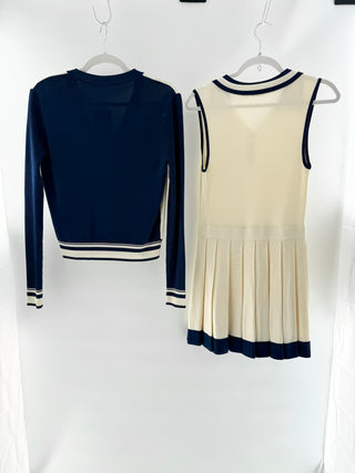 Alexis rayon knit set mini pleated dress and cardigan, S