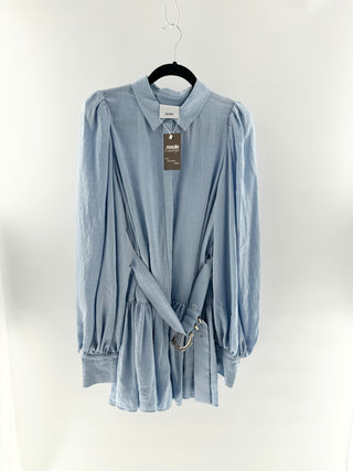 Acler Belted mini shirtdress with puff sleeves and pleated skirt, 10
