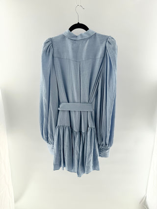 Acler Belted mini shirtdress with puff sleeves and pleated skirt, 10