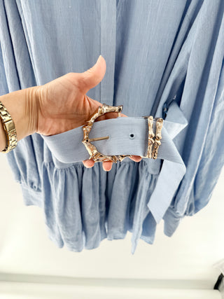 Acler Belted mini shirtdress with puff sleeves and pleated skirt, 10