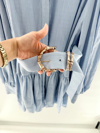 Acler Belted mini shirtdress with puff sleeves and pleated skirt, 10