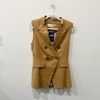 Veronica Beard Amika Linen Blend Double-Breasted Tailored Vest Tan Women's 00