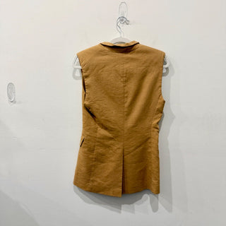 Veronica Beard Amika Linen Blend Double-Breasted Tailored Vest Tan Women's 00