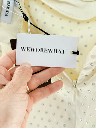 WeWoreWhat satin strapless mini dress with allover rhinestone, s