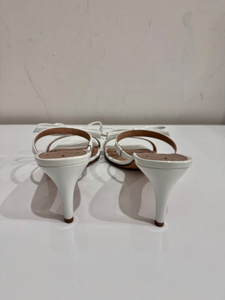 RED Valentino Patent Leather Kitten Heel Strappy Sandals with Bows White EU 37