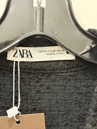 Zara Long Sleeve Tweed Texture Cardigan Sweater Mini Dress Black Women's Size XS