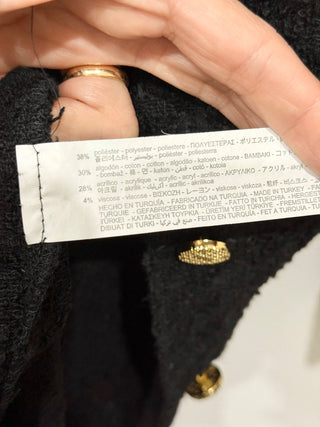 Zara Long Sleeve Tweed Texture Cardigan Sweater Mini Dress Black Women's Size XS