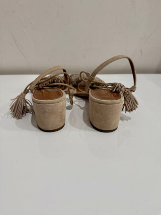 Aquazzura suede fringe mid heel block heel sandals, 38