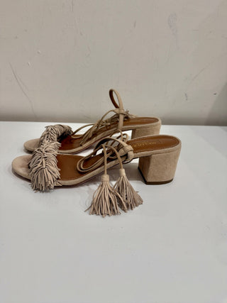 Aquazzura suede fringe mid heel block heel sandals, 38