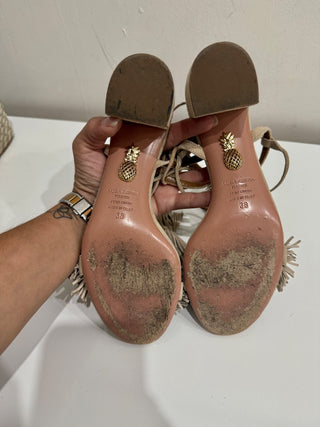 Aquazzura suede fringe mid heel block heel sandals, 38
