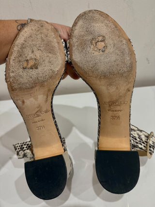 Jimmy Choo Jaimie Snakeprint Ankle Strap Gold Heel Sandals Cream/Black EU 37.5