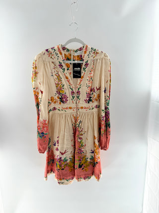 Zimmermann Floral linen mini dress with long sleeves and button-front detailing, 2