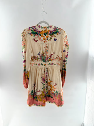 Zimmermann Floral linen mini dress with long sleeves and button-front detailing, 2