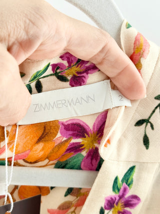 Zimmermann Floral linen mini dress with long sleeves and button-front detailing, 2