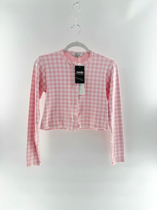 Frankies bikinis Gingham cardigan featuring button front closure, M