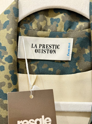 La Prestic Ouiston Mixed Pattern Silk Open Duster Blazer Green/Blue Women's M/L