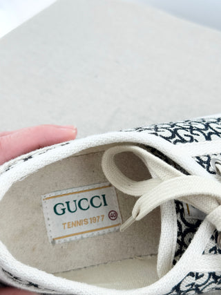 Gucci GG Monogram Jacquard Canvas Tennis 1977 Sneakers Black Mystic White 9