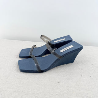 St. Agni Canvas and Rubber Transparent Slides Wedge Sandals Blue White EU 37