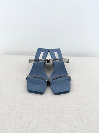St. Agni Canvas and Rubber Transparent Slides Wedge Sandals Blue White EU 37