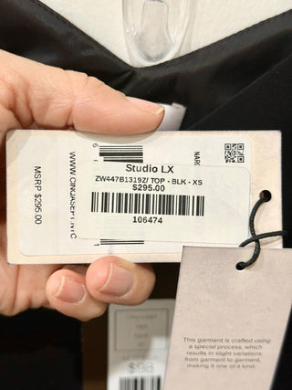 NWT Cinq à Sept Narcissa Ostrich Feather-Trimmed Crêpe Tank Top Black Women's XS