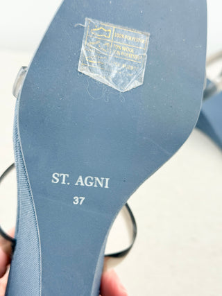 St. Agni Canvas and Rubber Transparent Slides Wedge Sandals Blue White EU 37