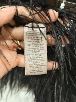 NWT Cinq à Sept Narcissa Ostrich Feather-Trimmed Crêpe Tank Top Black Women's XS