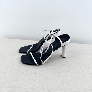 Manning Cartell Block Heel Wrap Strappy Sandals White Black Women's Size EU 36