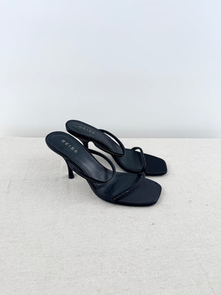 Reiss Satin Rhinestone-Embellished Heeled Strappy Slide Sandals Black Womens 37