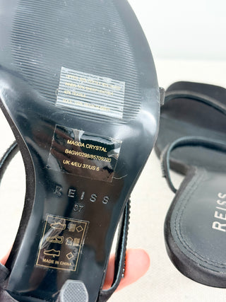 Reiss Satin Rhinestone-Embellished Heeled Strappy Slide Sandals Black Womens 37