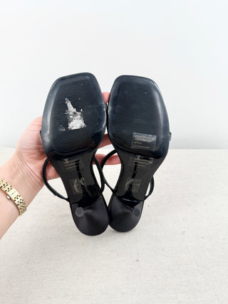 Reiss Satin Rhinestone-Embellished Heeled Strappy Slide Sandals Black Womens 37