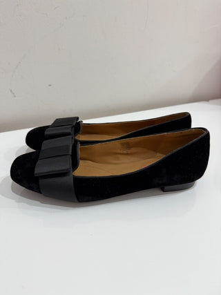 NWOT Isaac Mizrahi Suede Square Toe Bow Slip On Ballet Flats Black Women's US 8