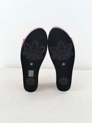 Gucci x Adidas Satin GG Iconic Trefoil Logo Clog Platform Slide Sandals Pink 8.5