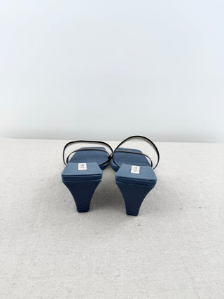 St. Agni Canvas and Rubber Transparent Slides Wedge Sandals Blue White EU 37