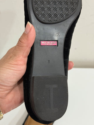 NWOT Isaac Mizrahi Suede Square Toe Bow Slip On Ballet Flats Black Women's US 8